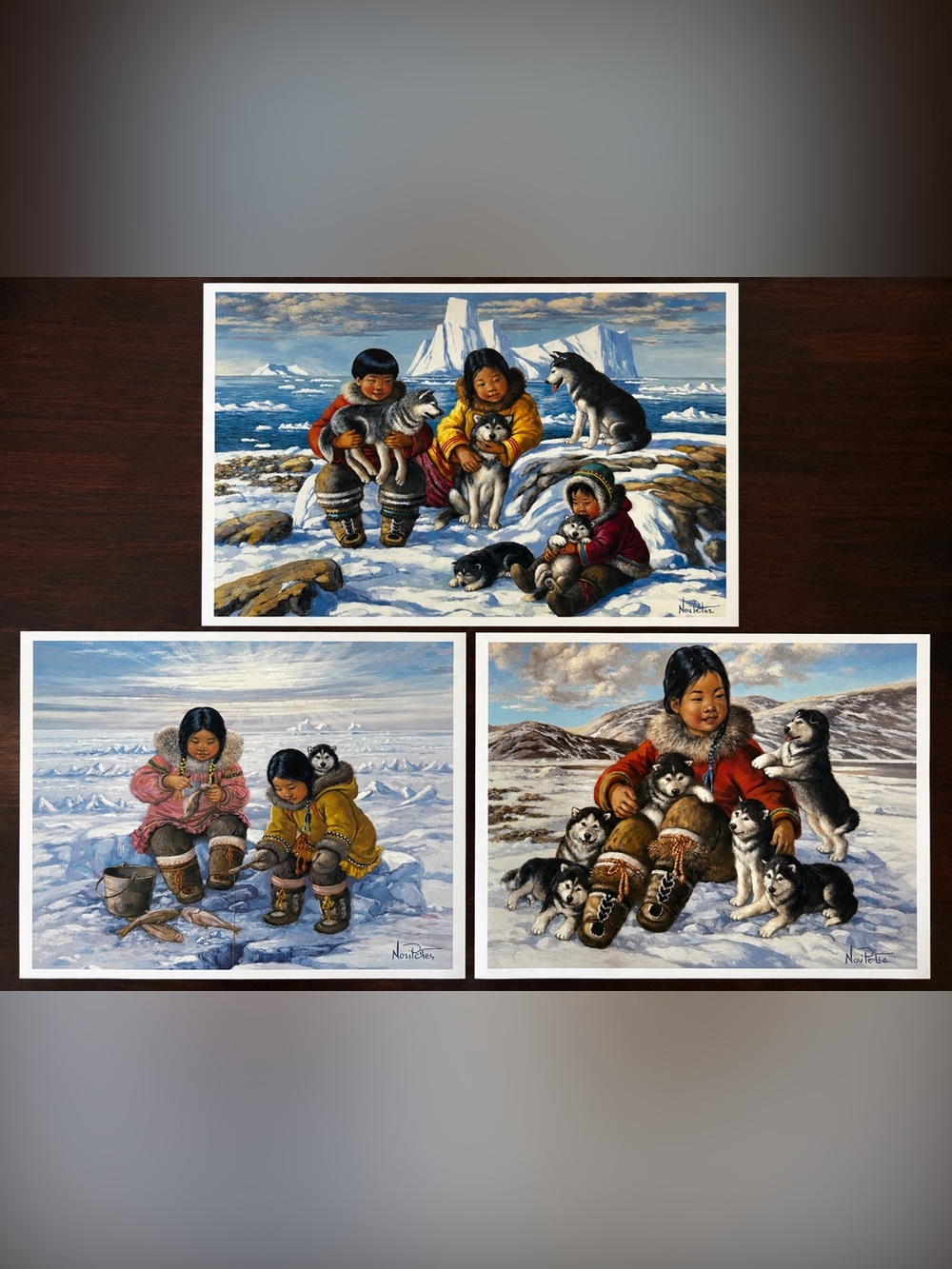 Vintage Nori Peter Inuit Arctic Art Prints โ Set of 3 โ Signed